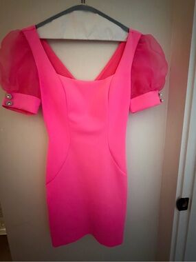 Fuchsia Puff-Sleeve Mini Dress